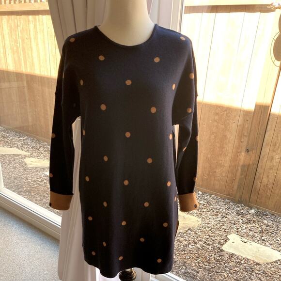 NWT J. Jill Navy Polka Dot Reversible Sweater/Tunic or Dress Size S - Picture 1 of 10